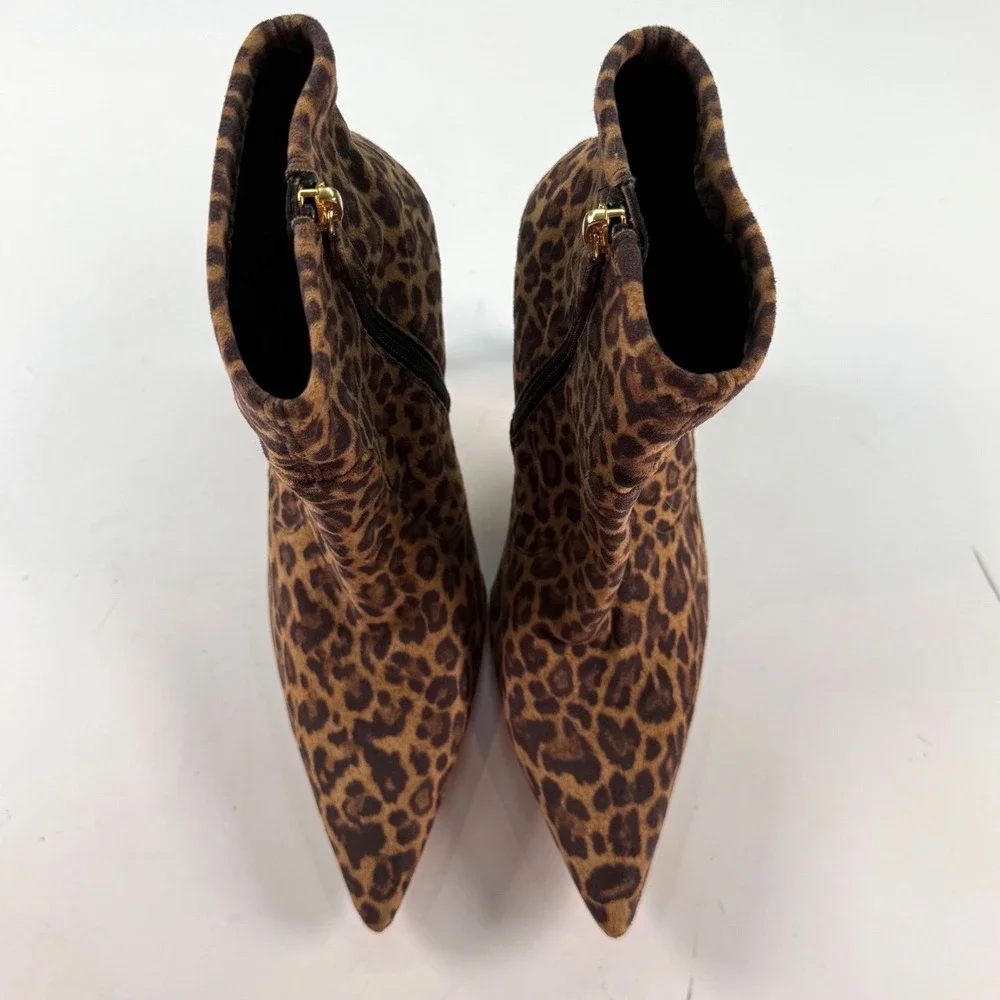 Good American Leopard Print Stiletto Ankle Boots Women's Size 9 Animal Print
